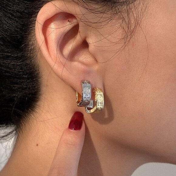 Jewelry - Gold Silver Color Hollow Geometric Square Letter Smile Hoop Earrings